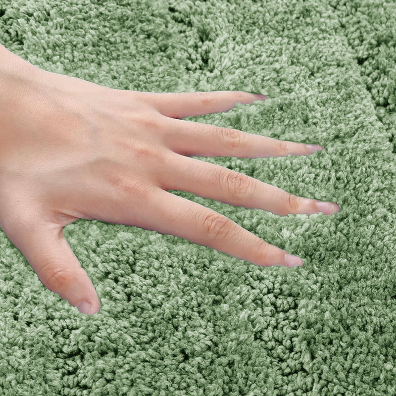 Chenille Soft High Density Anti Slip Linear Bath Mat Set, Green