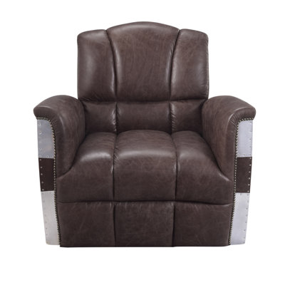 Brancaster Retro Brown Top Grain Leather & Aluminum Accent Chair