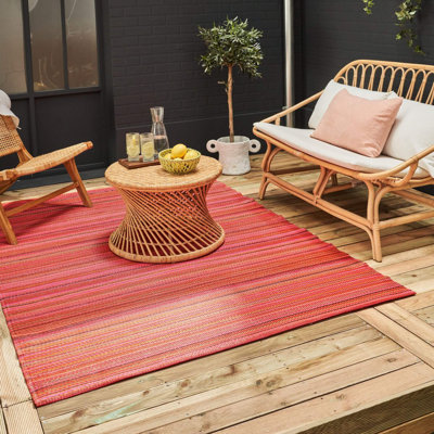 Rainbow Collection Outdoor Rug Striped Design in Terra