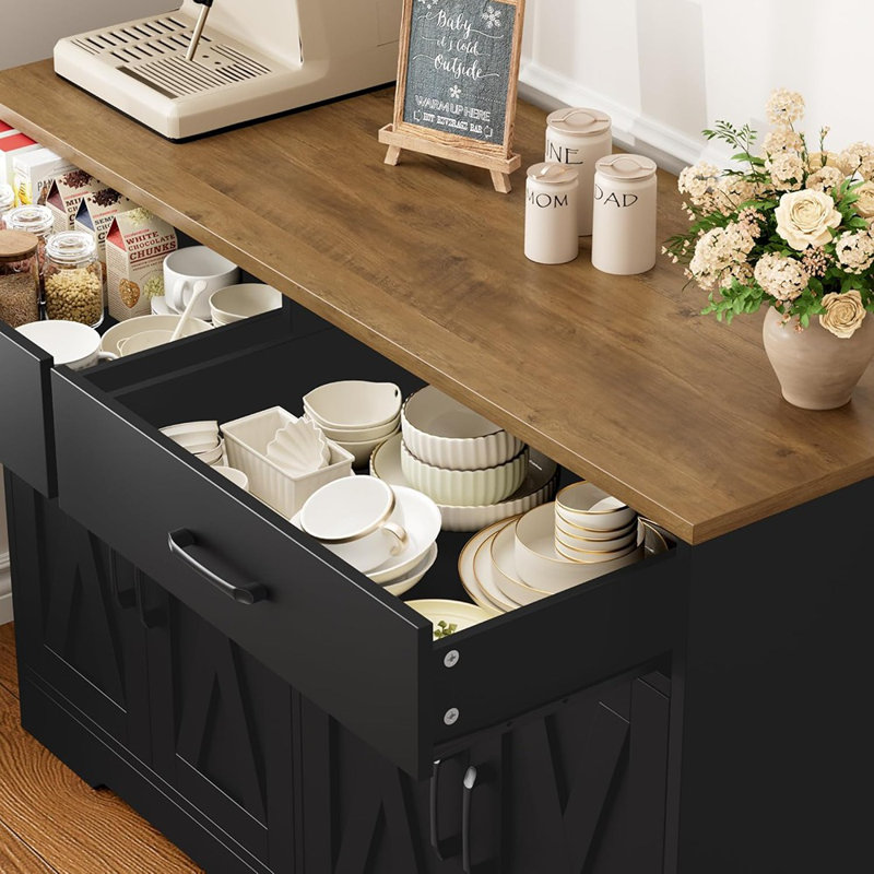 Buffet Modern Farmhouse avec tiroirs et portes de grange, gris cendré
