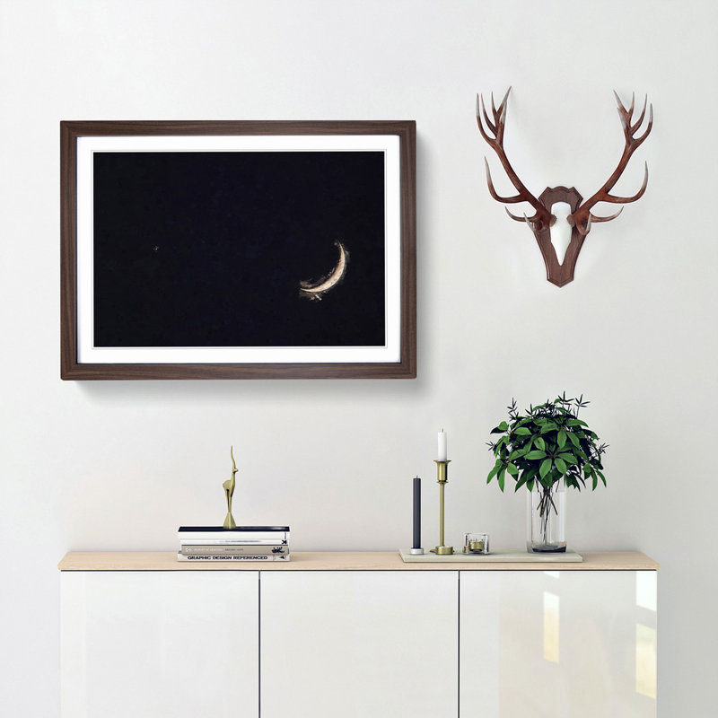 Crescent Moon & Planet Venus in Abstract - Picture Frame Graphic Art Print, 36cm H x 48cm W x 2cm D, Walnut Framed