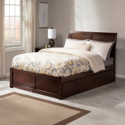 Nystead Solid Wood Sleigh Platform Bed with Footboard & Full Roll Out Trundle
