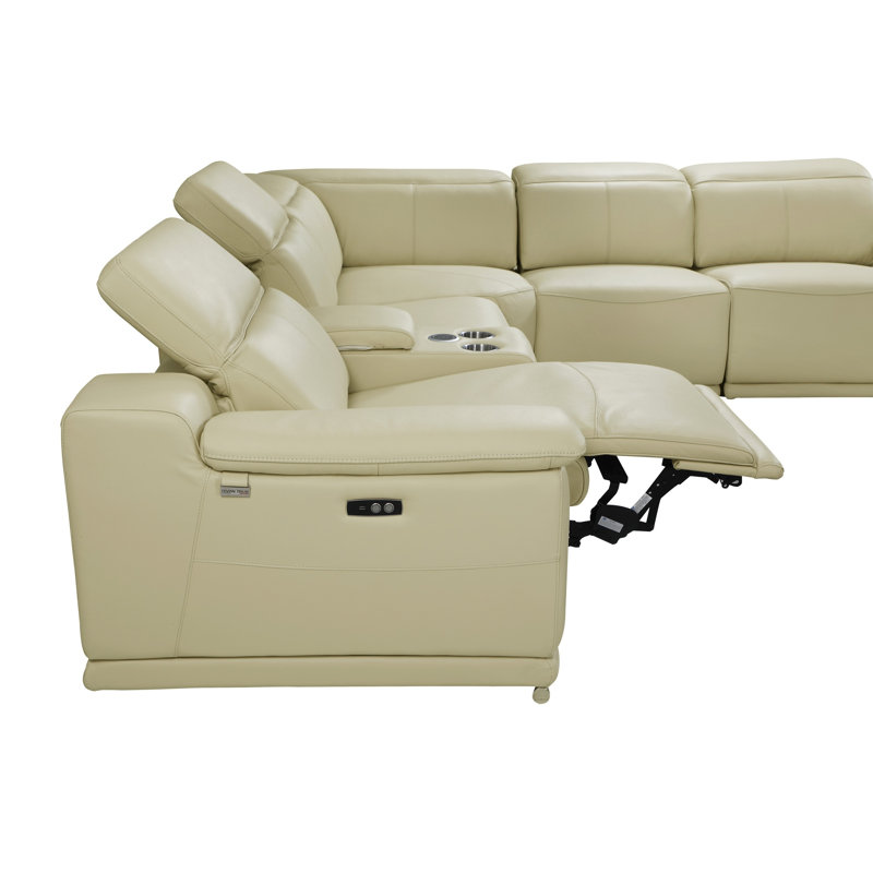 Crasia 123 '' Wide Genuine Top Grain Italian Leather Symmetrical Modular Seating Component, Beige Genuine Leather
