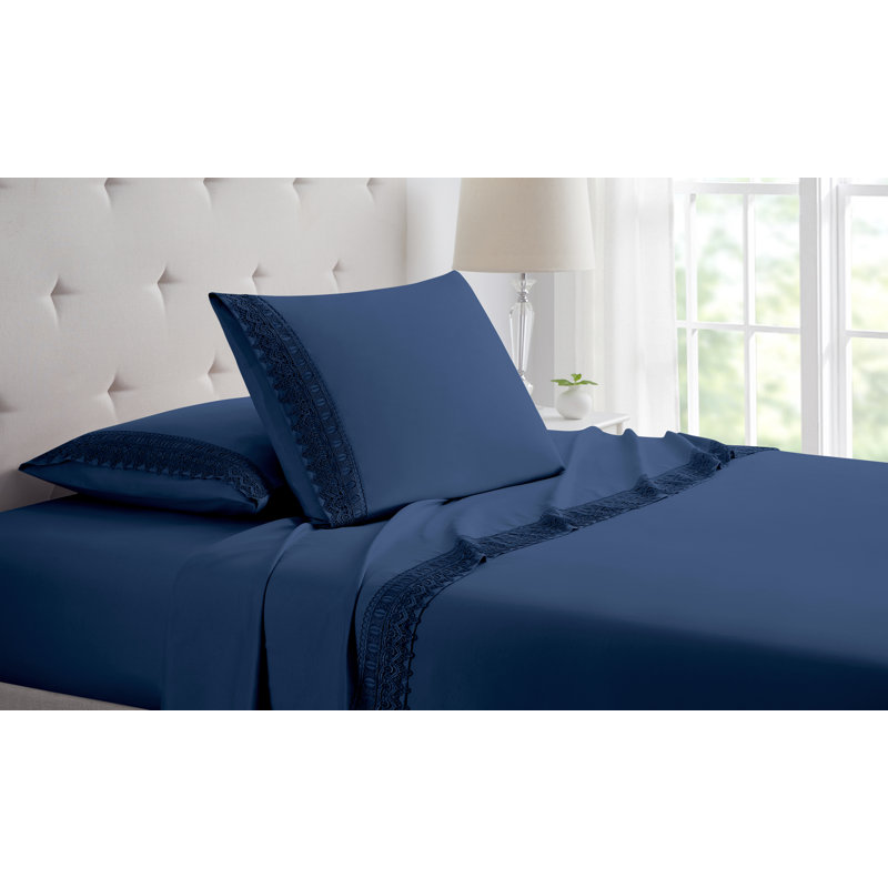 Bamboo 1800 Thread Count 3 Line, Lace or Solid Deep Pocket Sheet Set (4pc), Full Sheet Set + Fitted Sheet + 2 Pillowcases