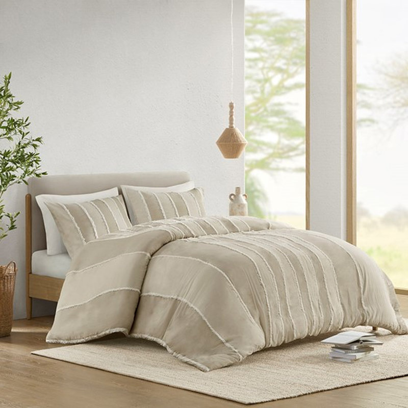 Ensemble de literie en coton 3 pièces très grand / très grand avec housse de couette rayée et taies décoratives à rayures contrastantes au toucher doux