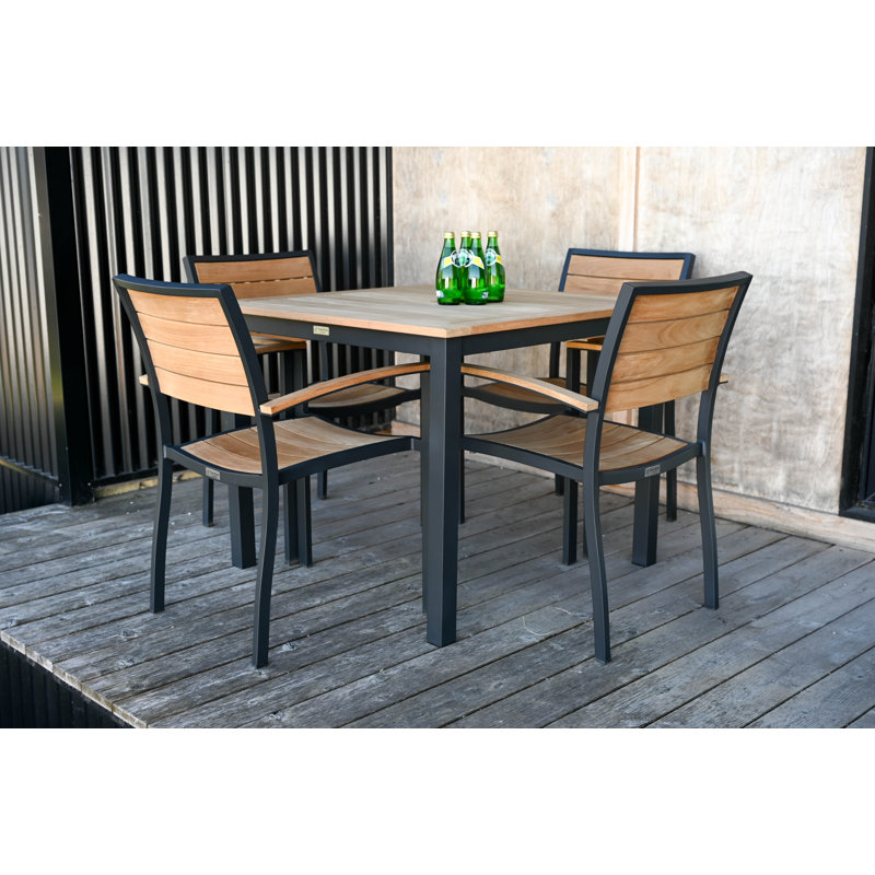 SoHo 36" Square Teak Aluminum Outdoor Dining Table, Black