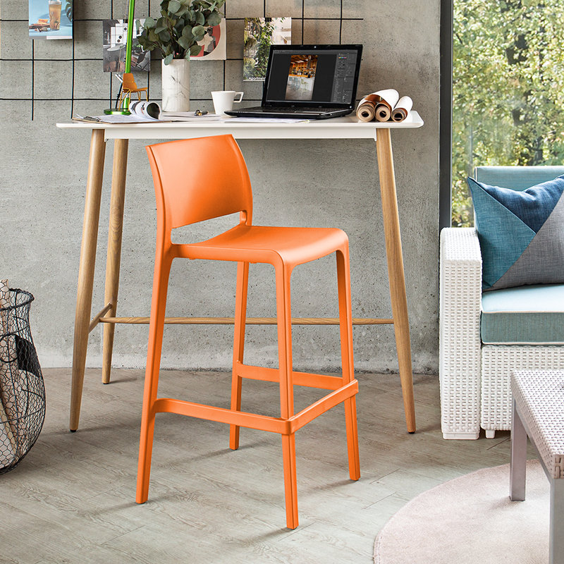 Sensilla Stackable Low Back Stool, Orange, Bar Stool (29.5” Seat Height)