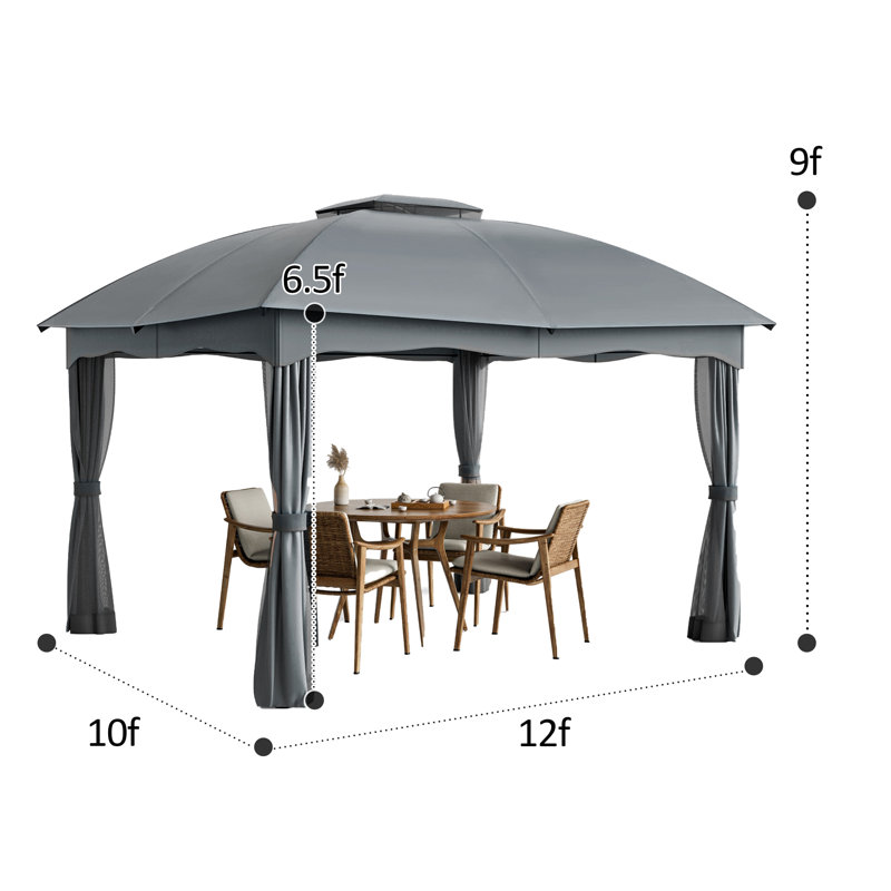 10 Ft. X 12 Ft. Canopy Double Vented Heavy Duty Steel Gazebo, Gray