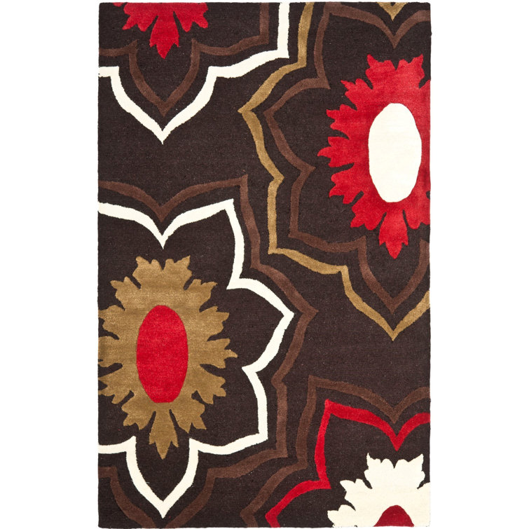 Candelo Hand Tufted Wool/Viscose Floral Rug in Red/Brown