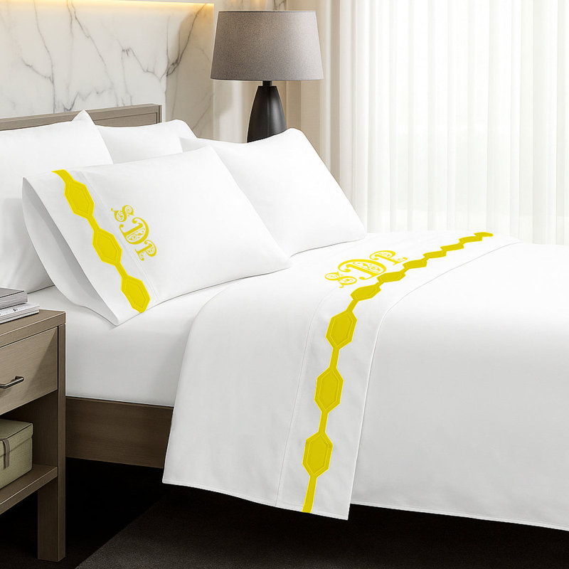 Monogram Hexagonal Applique Border Cotton Sheet Set, Yes, California King Sheet Set