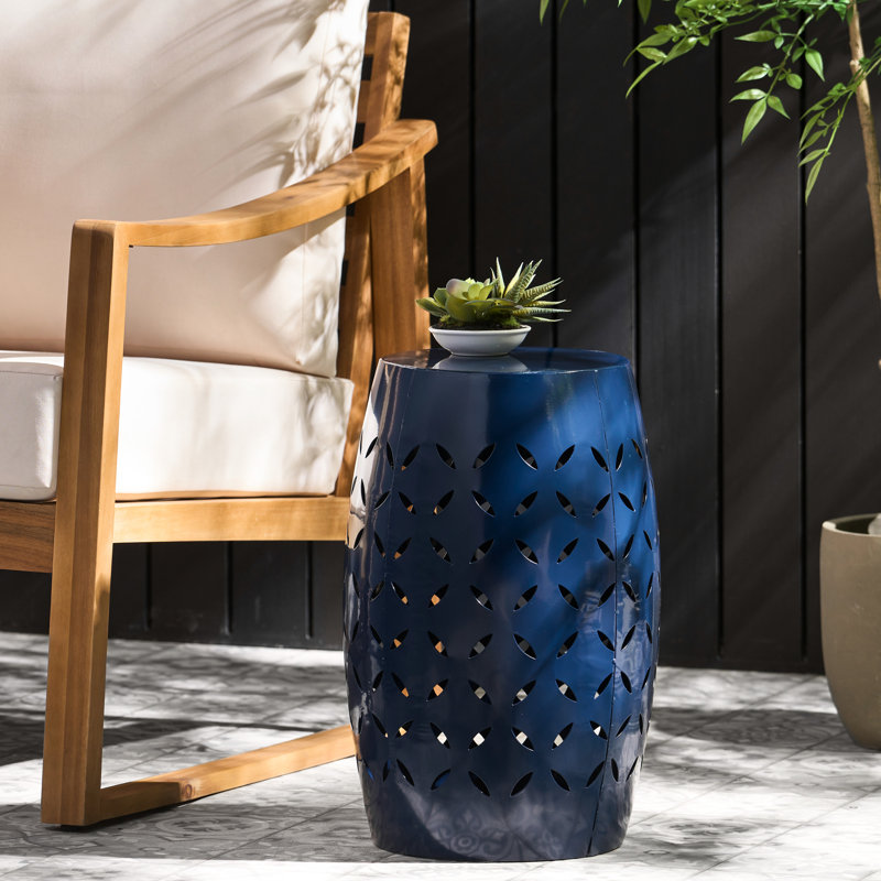 Table d'appoint en fer bleu foncé pour patio de 12,04 po x 12,04 po x 17,98 po, chic et sans assemblage