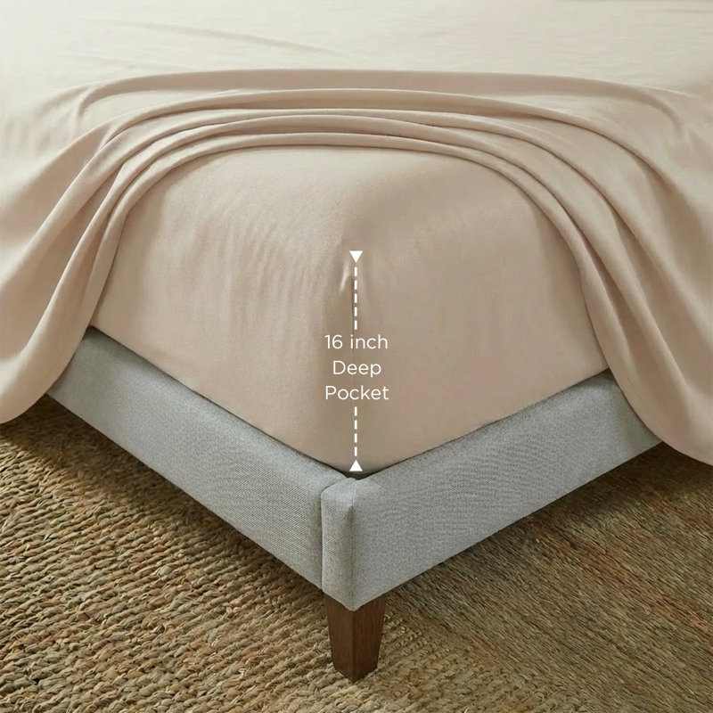 Ensemble de draps 100% coton égyptien 400 fils Threadmill, Beige, Ensemble de draps pour grand lit avec 2 taies d'or