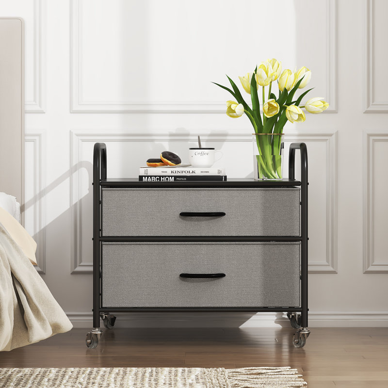 Mini Fridge Stand With Storage, 2 Drawer Fridge Cart, Dorm Fridge Table With 4 Swivel Wheels, Gray