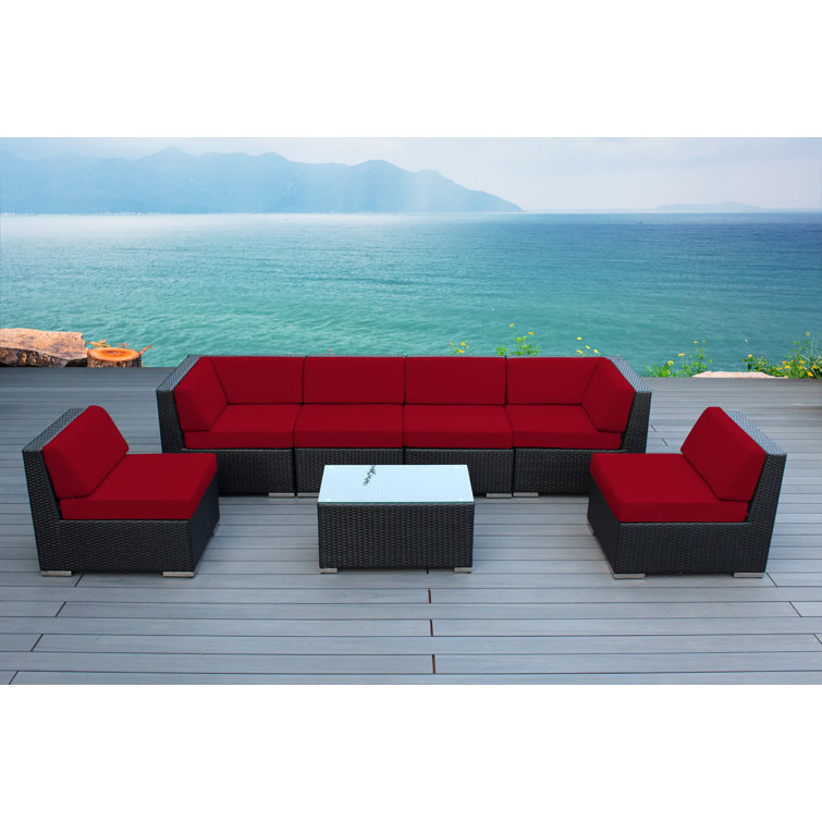 Barneveld Wicker 6 - Person Seating Group with Cushions - No Assembly