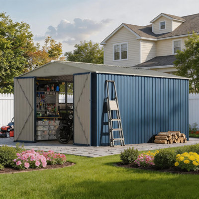 10x12 FT Storage Shed, Lockable Gable Roof Garden Shed for Bikes, Ladders, Patio Supplies & Garden Essentials