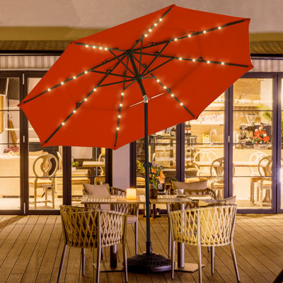 Parasol de marché solaire à 3 niveaux avec éclairage à bouton-poussoir