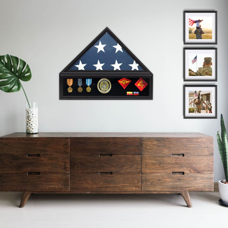Medium Military 21'' H x 27'' W Solid Wood Display Case