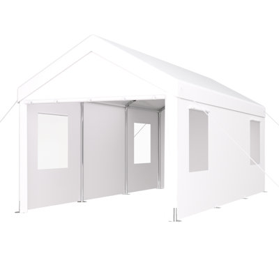 12' X 20' Heavy Duty Car Port Canopy. Galvanized Steel Construction, 2 Doors, 4 Vent Windows. Pe Canopy Cover, Effortless Assembly For Vehicle, Boat, Storage Carport Doors & Protected Easy