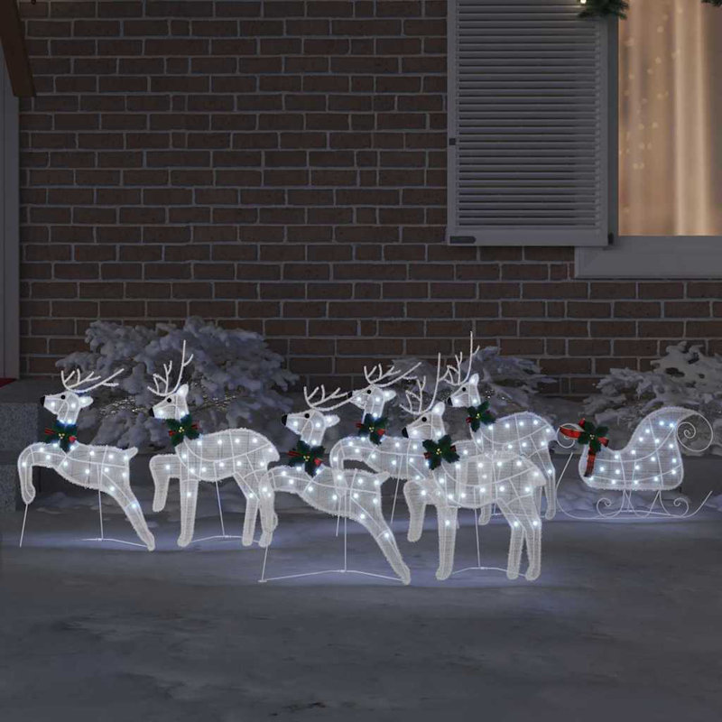 vidaXL LED Reindeers Fabric, White