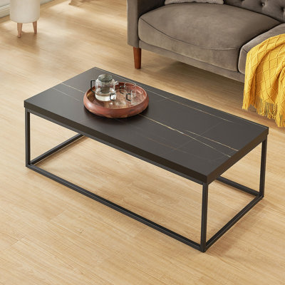 Table basse / centre en marbre noir 47 pouces pour salon, style industriel moderne rectangulaire, bois et métal, capacité de charge maximale de 220 lb (Marbre noir)