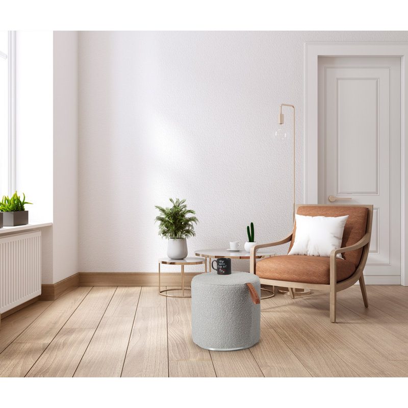 Modern Grey Pouffe, 15.7 inches Diameter x 15.7 inches Height | 100% Melamine Coated Particle Board, Thickness: 0.7 inches | Stylish & Versatile Seating for Living Room, Bedroom, or Office Decor, Durable & Chic Design