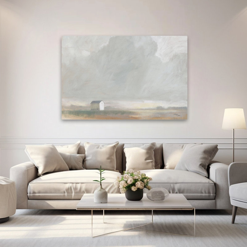 Maison contemporaine dans la brume, H 60 po x l 40 po