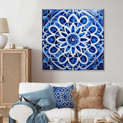 White And Blue Moroccan Tiles  - Geometric Metal Wall Art