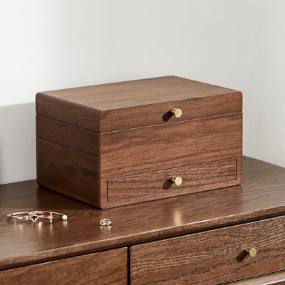 Boîte à bijoux en bois pour femme - Organisateur de tiroir multifonctionnel à 3 niveaux avec compartiments cachés pour bagues, colliers, montres, bracelets et boucles d'oreilles, boîte de rangement en noyer de qualité supérieure