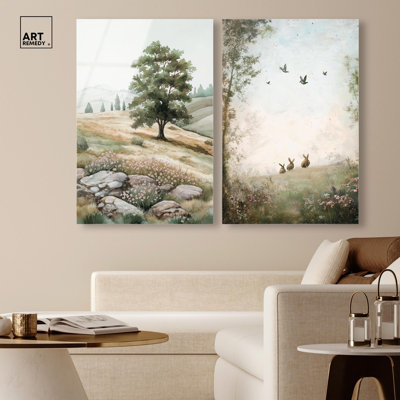 «Blush Cloud Serenity Duo», reproduction d'art acrylique sur toile par Art Remedy, prête à être accrochée, 24 x 36