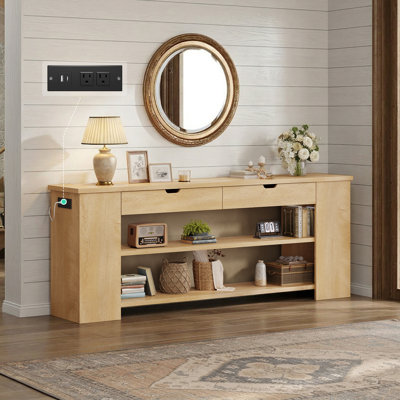 71.8'' W Console Table With 2 Drawers Farmhouse Entryway Table With Shelves & Built-in Outlets For Entryway Living Room