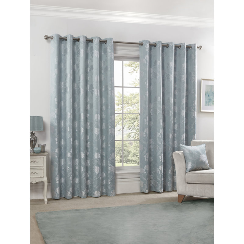 Blossom Eyelet Room Darkening Curtains, 116 W x 137 D cm, Duck Egg