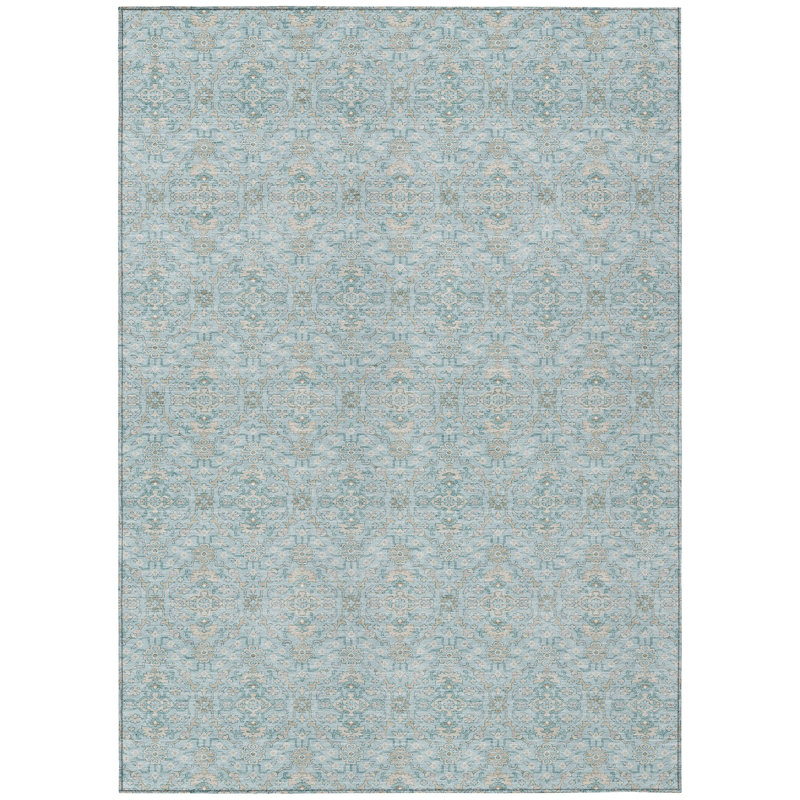 Machine Washable Indoor/Outdoor Chantille ACN2917 Lattice Rug, Sky, 3' x 5'