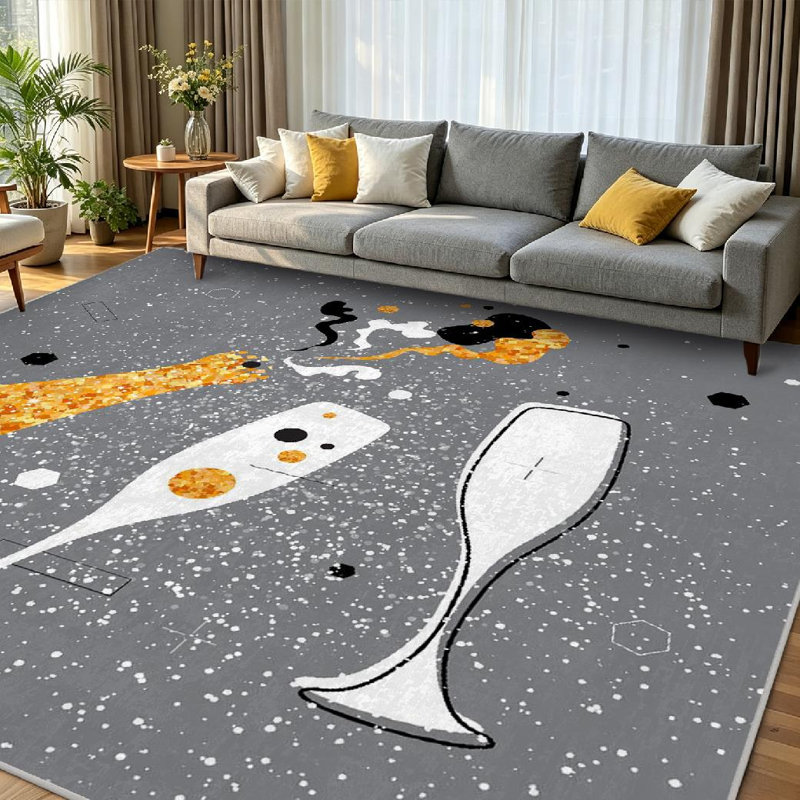 Tapis transparent transparent lavable à la machine, champagne et bouteille, Rectangle 79 po x 118 po