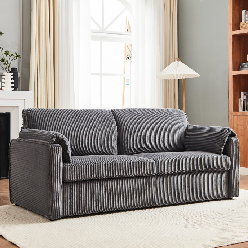 Lit futon escamotable, canapé confortable de 79,13 pouces, velours côtelé gris, structure en métal, fonctionnel pour le salon, canapé-lit confortable d'une capacité de 450 livres, base, espace,