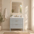 Meuble-lavabo sur pied gris de 76 cm avec lavabo intégré et miroir de courtoisie à DEL de 81 x 102 cm.