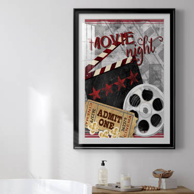 Stupell Industries Cinema Movie Reel Popcorn Entertainment Sign Graphic Art Black Framed Art Print Wall Art, Design by Yvonne Coleman Burney
