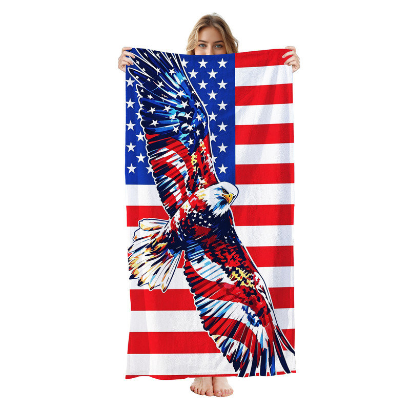 Serviette de plage en microfibre légère, absorbante et sans décoloration, 30 po x 60 po, Drapeau patriotique de l'aigle