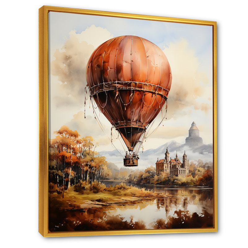 " Castle Hot Air Balloon Flight ", Gold Floater Frame, 44" H x 34" W x 1.5" D