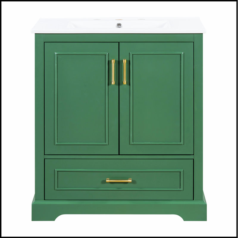 Meuble-lavabo moderne de 30 pouces avec lavabo, panneau de fibres à densité moyenne et bois massif, tiroir séparateur, portes à fermeture en douceur et tablettes doubles