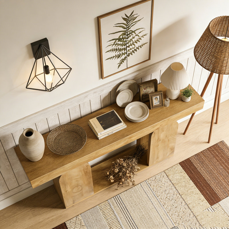 Rustic Console Table Sofa Table Hallway Table, Light Brown