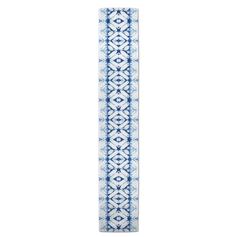 Chemin de table Maghull Diamond Shibori, 90 po x 16 po, Bleu