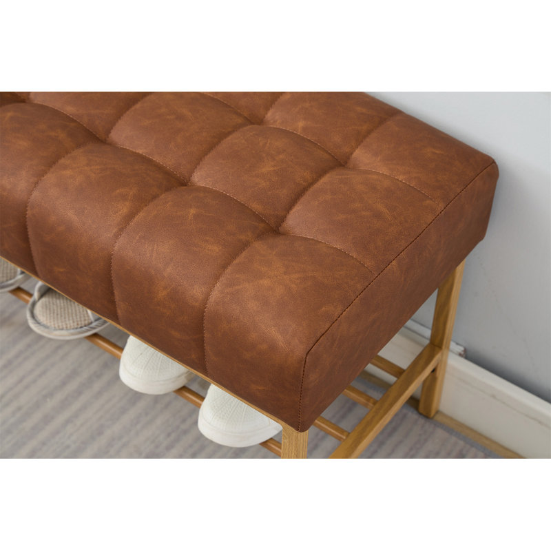 End Of Bed Bench With Shelf,Retro Upholstered Storage Shoe Bench,Modern Bedroom Bench With Metal Legs For Living Room,Entryway,Dining Room,300 Lb