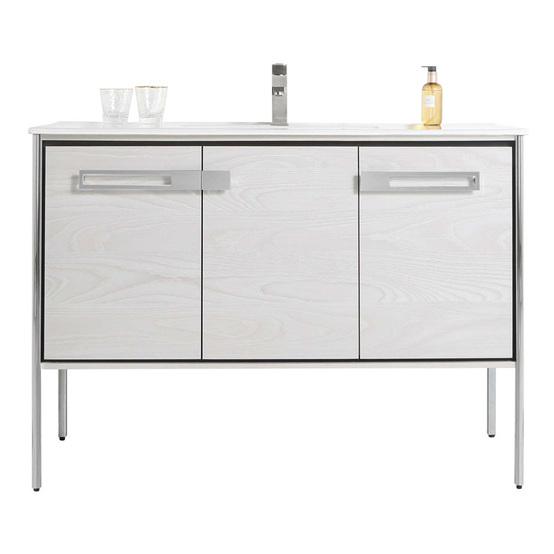 Meuble-lavabo simple 48 po, Chrome poli, Chêne gris doux