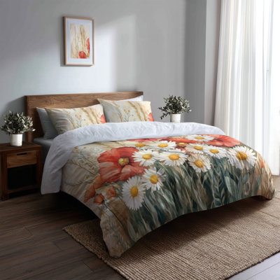 Meadow of Summer Blooms 3 Pcs Bedding Set - Wildflower Duvet Cover With Shams