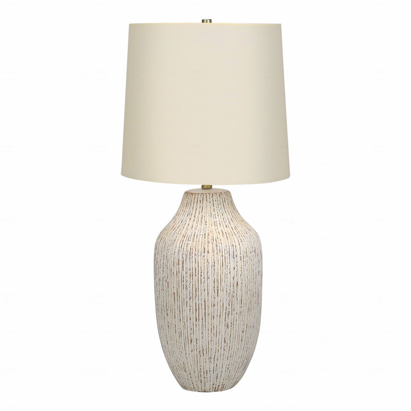 Lampe de table - H 26 po, en céramique, ivoire et abat-jour crème