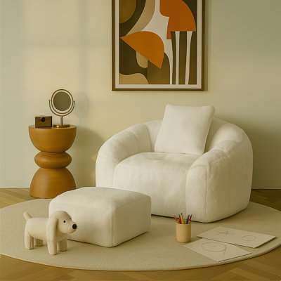 Oversized Bean Bag Chair With Footstool – Shell-Inspired Comfy Lounge Seat For Adults & Kids, Stuffed Foam Support, Modern Floor Seating For Bedroom, by Trule