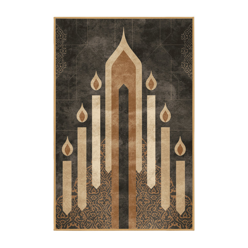 Tapis oriental Shamash classique gris lavable à la machine - Reliure brun clair, 6 x 9