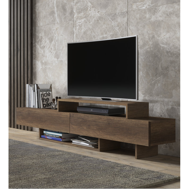 Dessein Modern Minimalist TV Stand for Up to 65" TVs  Low-Profile Media Console with Storage, Walnut Brown Wood Finish