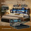 PU Leather Ottoman Bed, RGB LED Storage Headboard & USB-C Charging, European Double (140X200cm) & King (160X200cm) -23355350-23355345
