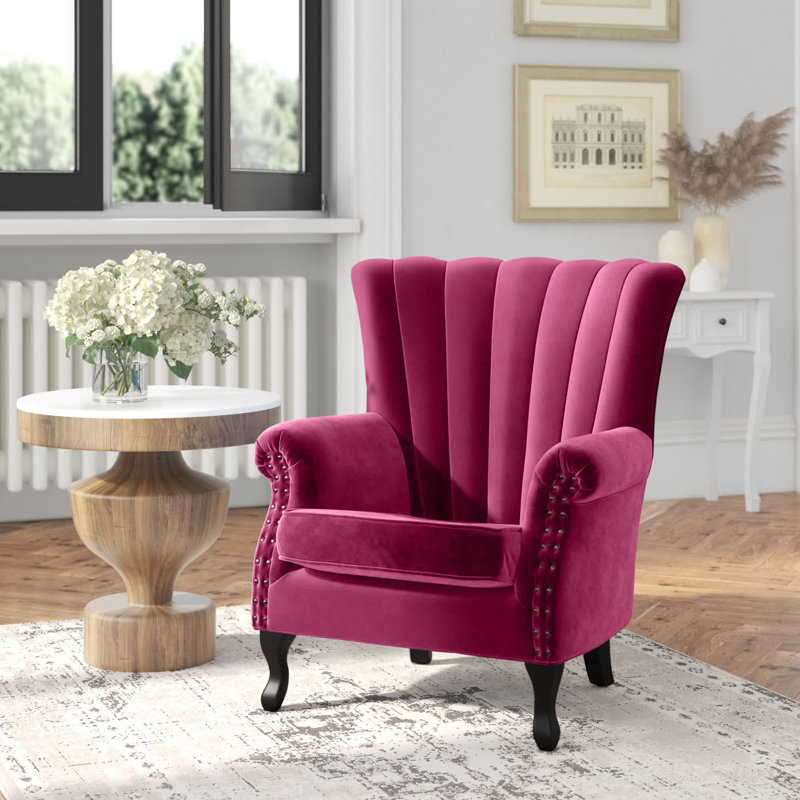 Cadsden Velvet Wingback Chair, Wine Red
